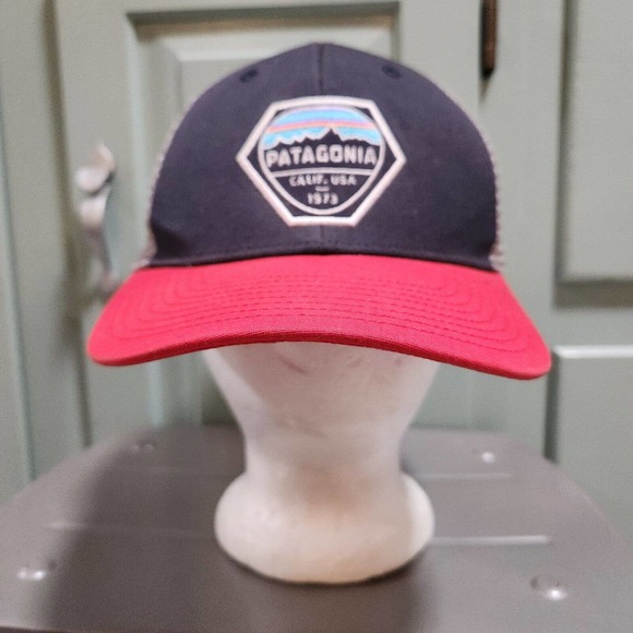 Patagonia Fitz Roy Hex Mountain Spellout Logo Mesh Trucker Snapback Hat Cap OSFA - Picture 5 of 11